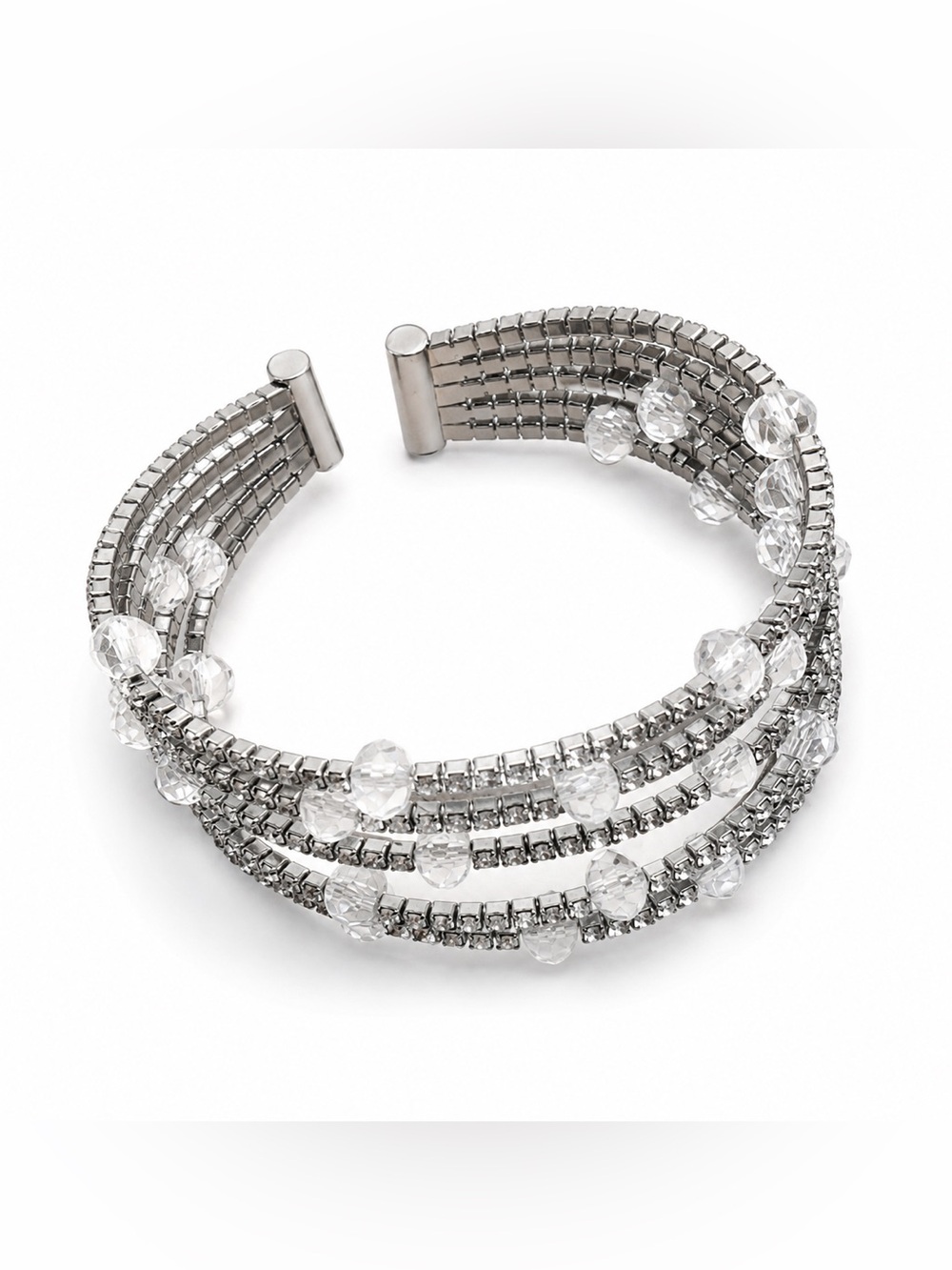 G by Guess Silver-Tone Multi-Row Crystal Cuff Bracelet